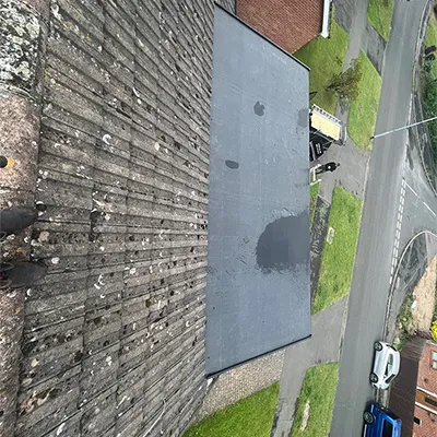 flat roof section slightly wet